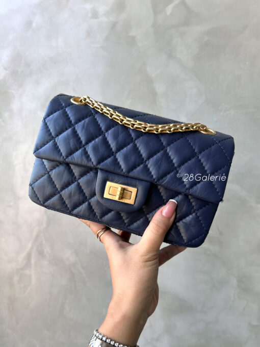 Chanel 24P 224 Navy Blue Mini Reissue Flap in Calfskin Leather and Aged Gold Hardware