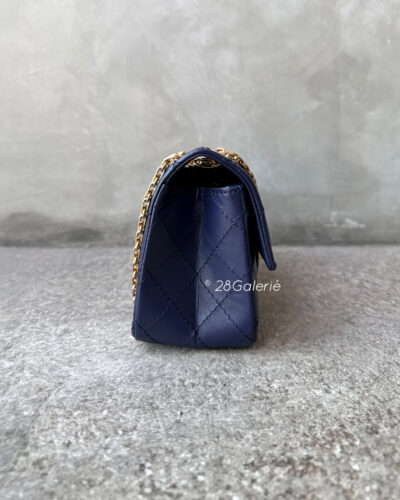 Chanel 24P 224 Navy Blue Mini Reissue Flap in Calfskin Leather and Aged Gold Hardware