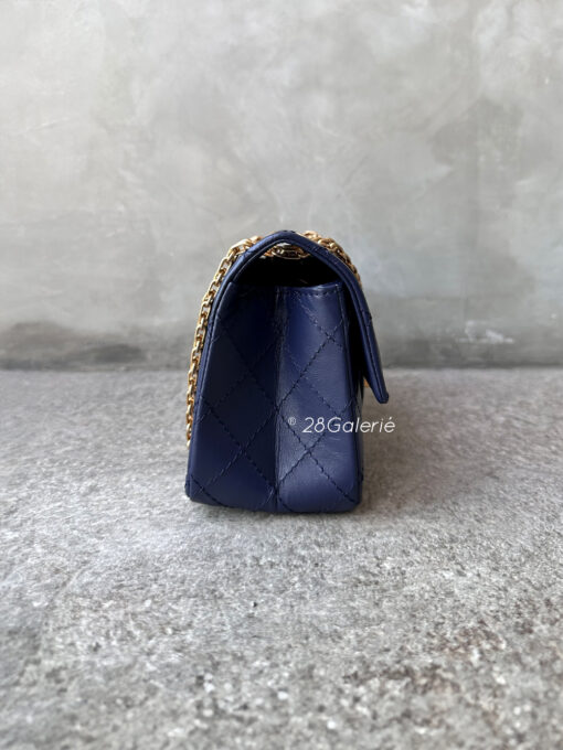 Chanel 24P 224 Navy Blue Mini Reissue Flap in Calfskin Leather and Aged Gold Hardware