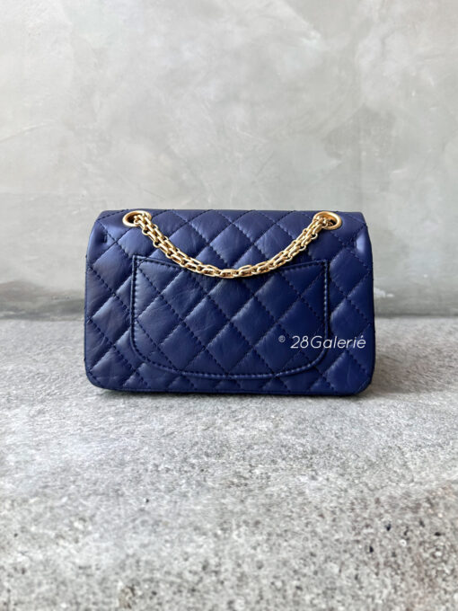 Chanel 24P 224 Navy Blue Mini Reissue Flap in Calfskin Leather and Aged Gold Hardware