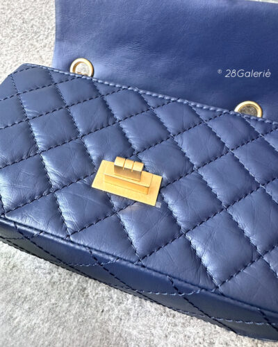 Chanel 24P 224 Navy Blue Mini Reissue Flap in Calfskin Leather and Aged Gold Hardware