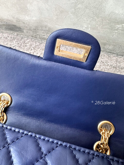 Chanel 24P 224 Navy Blue Mini Reissue Flap in Calfskin Leather and Aged Gold Hardware