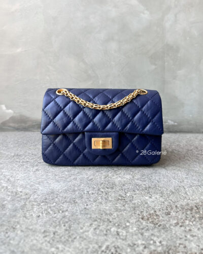 Chanel 24P 224 Navy Blue Mini Reissue Flap in Calfskin Leather and Aged Gold Hardware