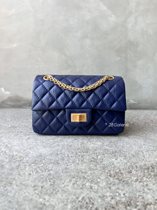 Chanel 24P 224 Navy Blue Mini Reissue Flap in Calfskin Leather and Aged Gold Hardware