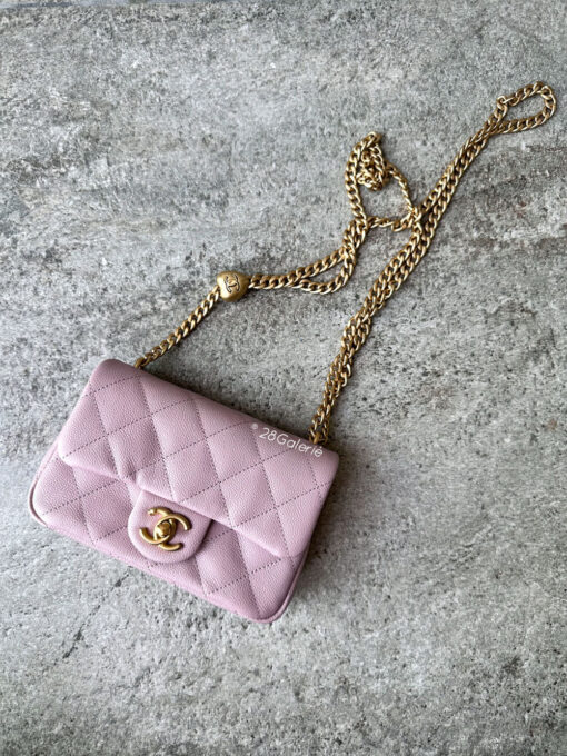 Chanel 24P Pink Mini Sweetheart Caviar Flap in Caviar Leather and Aged Gold Hardware