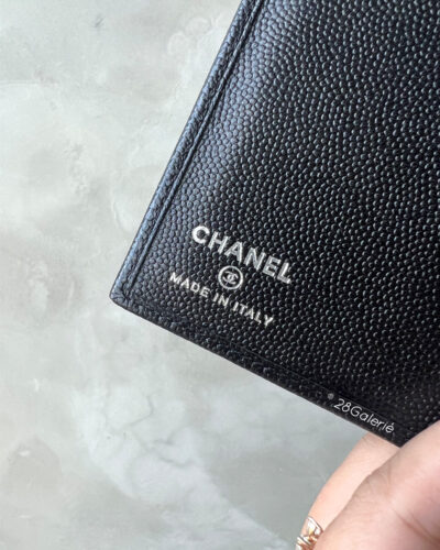 Chanel Black Passport Holder in Caviar Leather and Silver Hardware