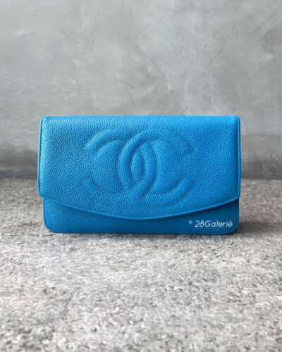 Chanel Vintage Blue Big CC Wallet in Caviar Leather and 24k Gold Hardware