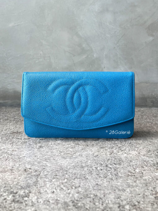 Chanel Vintage Blue Big CC Wallet in Caviar Leather and 24k Gold Hardware