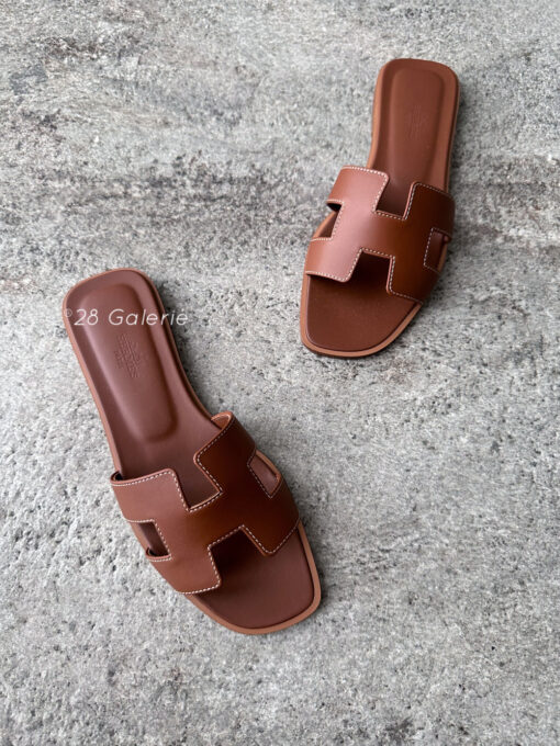 Hermes Gold Oran Sandals in Swift Leather S37