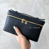 Loro Piana Black Extra Pocket L19 in Ostrich Leather and Gold Hardware