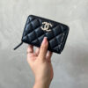 CHANEL 24P CC Zip Around Wallet with Pearl Strass Logo in Lambskin Leather and Gold Hardware