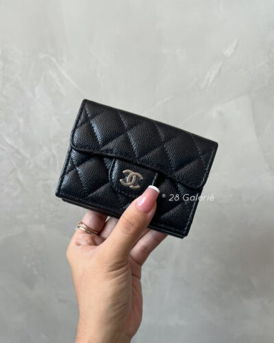 Chabel 24P Trifold Wallet in Caviar Leather and Silver Hardware