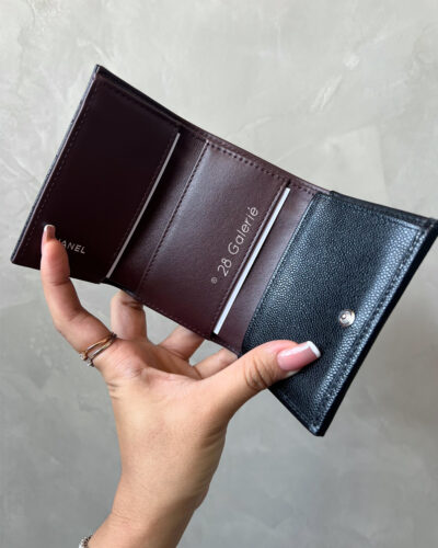 Chabel 24P Trifold Wallet in Caviar Leather and Silver Hardware