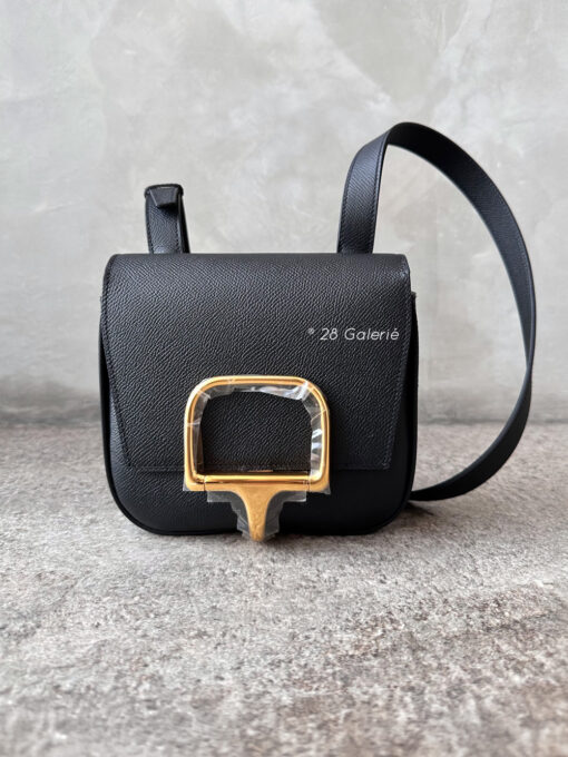 Authentic Hermes Black Mini Della Cavalleria in Epsom Leather and Gold Hardware