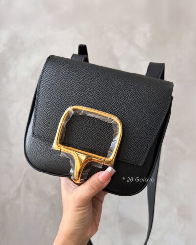 Authentic Hermes Black Mini Della Cavalleria in Epsom Leather and Gold Hardware