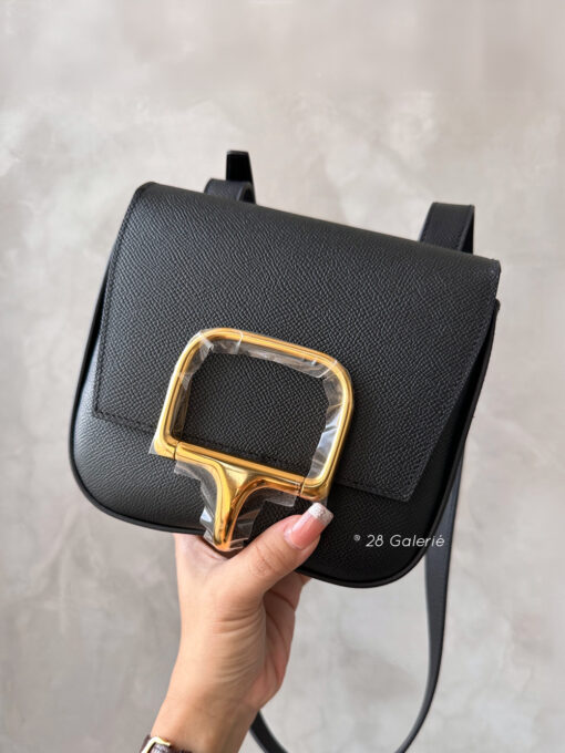 Authentic Hermes Black Mini Della Cavalleria in Epsom Leather and Gold Hardware