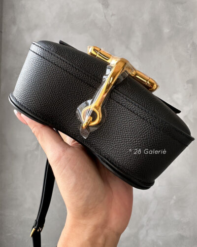 Authentic Hermes Black Mini Della Cavalleria in Epsom Leather and Gold Hardware