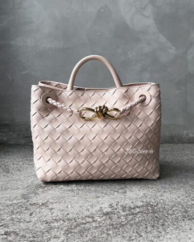 Bottega Venetta Small Pink Andiamo in Intrecciato Leather