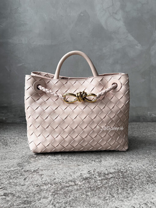 Bottega Venetta Small Pink Andiamo in Intrecciato Leather