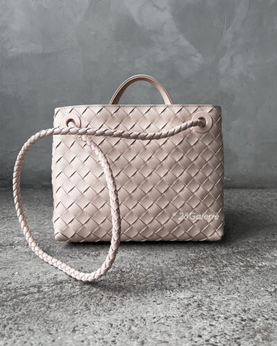 Bottega Venetta Small Pink Andiamo in Intrecciato Leather