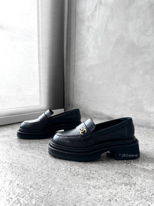 Chanel Black Calfskin CC Moccassin Loafers in Size 36.5