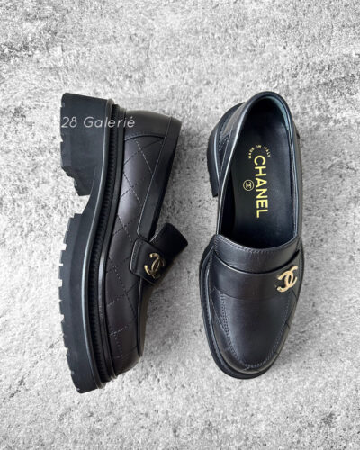 Chanel Black Calfskin CC Moccassin Loafers in Size 36.5