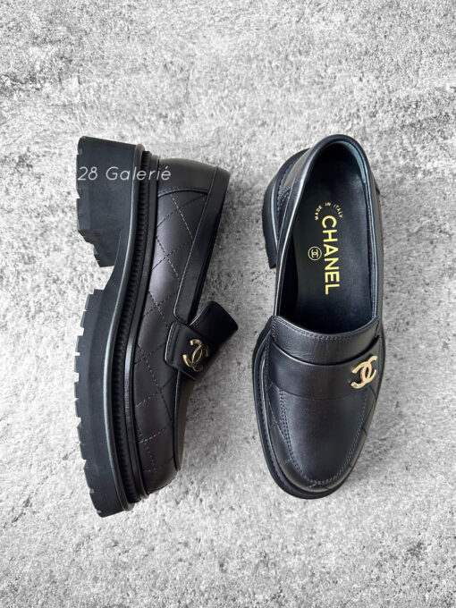 Chanel Black Calfskin CC Moccassin Loafers in Size 36.5