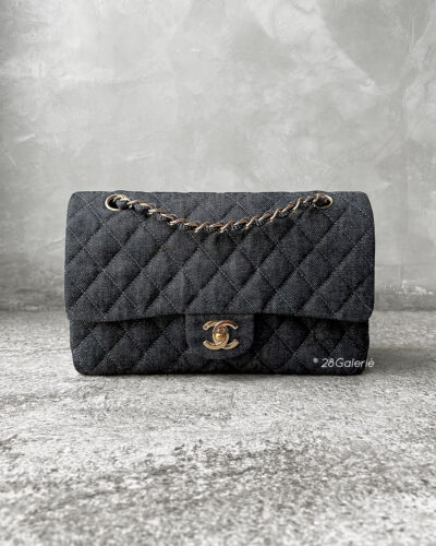 Chanel Vintage Medium Black Denim Classic Double Flap