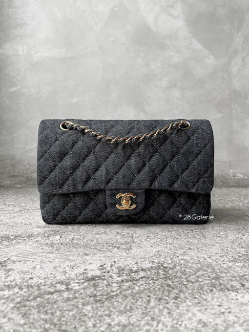 Chanel Vintage Medium Black Denim Classic Double Flap