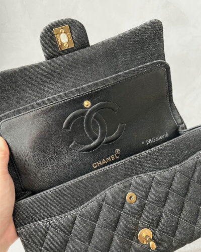 Chanel Vintage Medium Black Denim Classic Double Flap