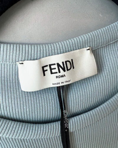 Fendi Blue Roma Ribbed Top with Embroidered Logo