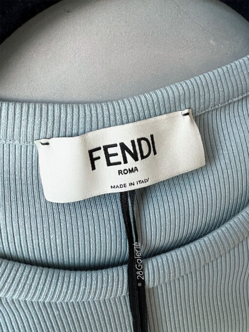 Fendi Blue Roma Ribbed Top with Embroidered Logo