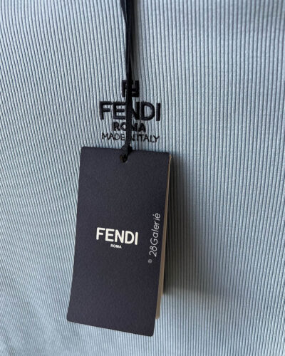 Fendi Blue Roma Ribbed Top with Embroidered Logo