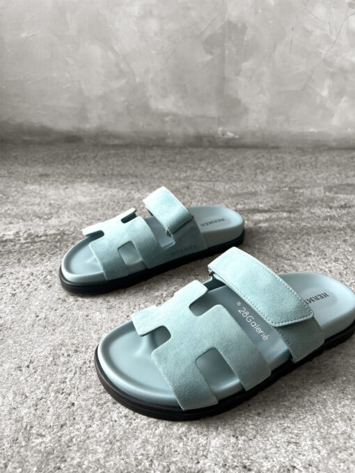 Hermes Blue Suede Chypre Sandals S36.5