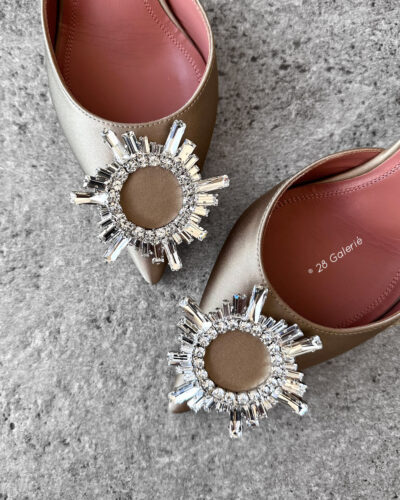 Amina Mauddi Taupe Begum Slingbacks in Satin Fabric and Calfskin Leather with Silver Hardware