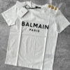 Balmain White Printed Crewneck T-Shirt with Gold Buttons