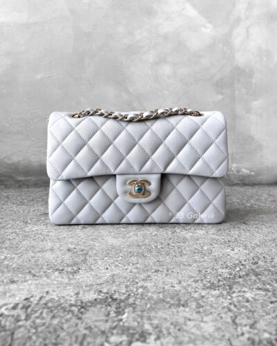 Chanel 21A Grey Small Classic Double Flap in Caviar Leather and Gold Hardware