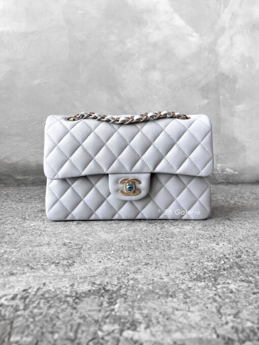 Chanel 21A Grey Small Classic Double Flap in Caviar Leather and Gold Hardware