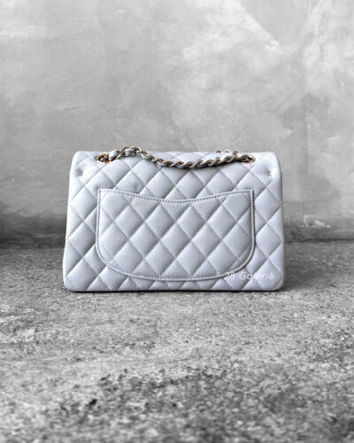 Chanel 21A Grey Small Classic Double Flap in Caviar Leather and Gold Hardware