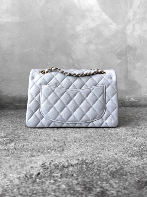 Chanel 21A Grey Small Classic Double Flap in Caviar Leather and Gold Hardware