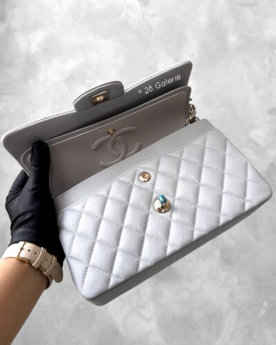 Chanel 21A Grey Small Classic Double Flap in Caviar Leather and Gold Hardware