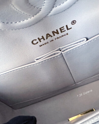 Chanel 21A Grey Small Classic Double Flap in Caviar Leather and Gold Hardware