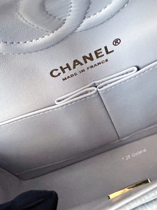 Chanel 21A Grey Small Classic Double Flap in Caviar Leather and Gold Hardware