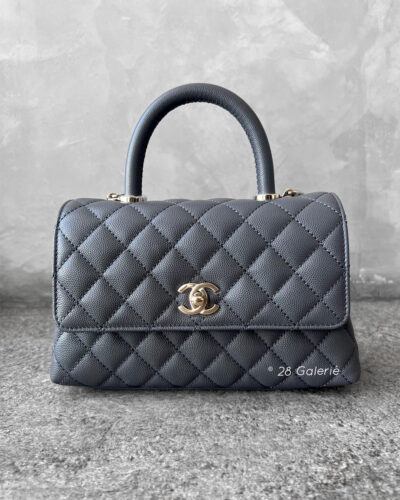 Chanel 24A Gray Coco Top Handle Bag in Caviar Leather and Light Gold Hardware