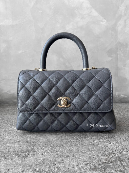 Chanel 24A Gray Coco Top Handle Bag in Caviar Leather and Light Gold Hardware