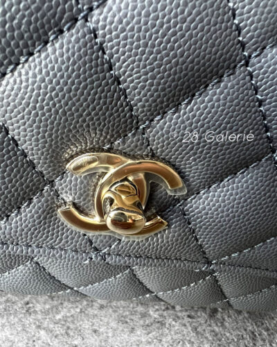 Chanel 24A Gray Coco Top Handle Bag in Caviar Leather and Light Gold Hardware