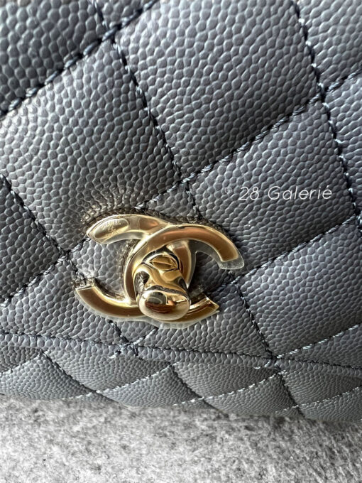 Chanel 24A Gray Coco Top Handle Bag in Caviar Leather and Light Gold Hardware