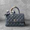 Chanel 24A Gray Coco Top Handle Bag in Caviar Leather and Light Gold Hardware