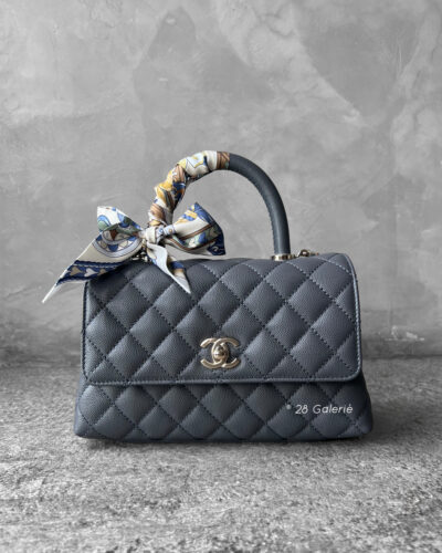 Chanel 24A Gray Coco Top Handle Bag in Caviar Leather and Light Gold Hardware