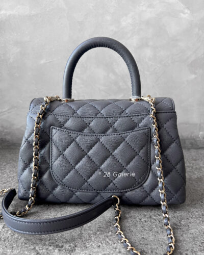 Chanel 24A Gray Coco Top Handle Bag in Caviar Leather and Light Gold Hardware